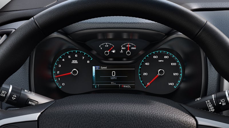 close-up of the steering wheel and speedometer in a Chevrolet Colorado